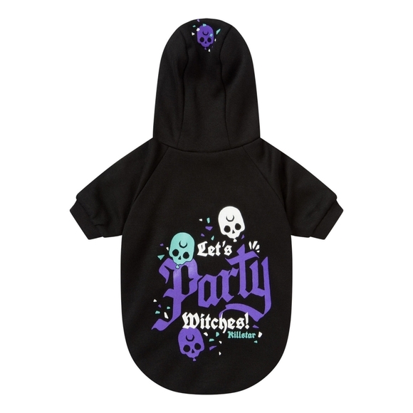 Killstar “Let’s Party Witches” Pet Hoodie–Black Jersey Cotton w/ Purple Graphic - Picture 2 of 12